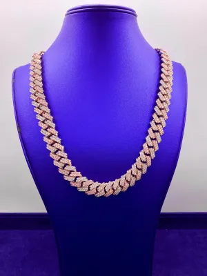 10k 16Mm Two-Tone Rose and White Diamond Cuban Chain 22.5”