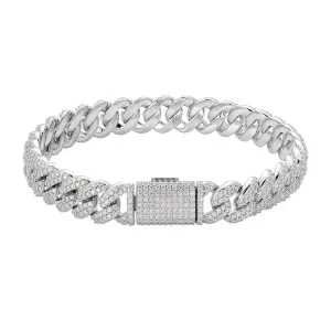 10MM Moissanite Diamond Miami Cuban Iced Sterling Silver Bracelet Mens Sizable