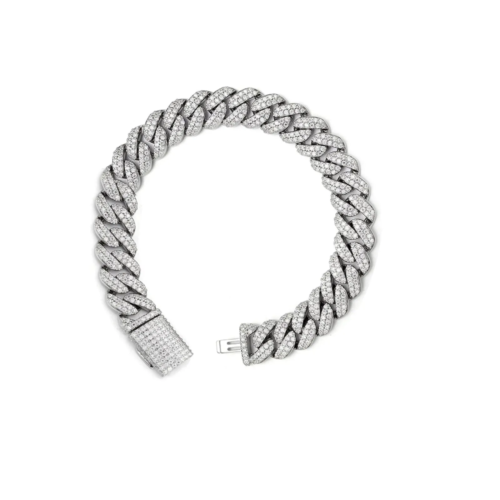 10MM Moissanite Diamond Miami Cuban Iced Sterling Silver Bracelet Mens Sizable