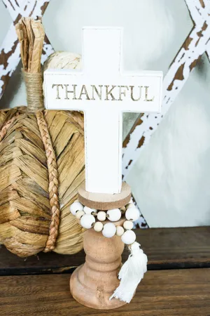 11.5 x 4.5 'Thankful' Tabletop Pedestal Cross