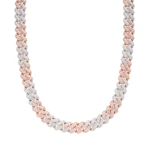 12MM Moissanite Iced Out Cuban Chain 2 Tone Rose Link 925 Sterling Silver Icy