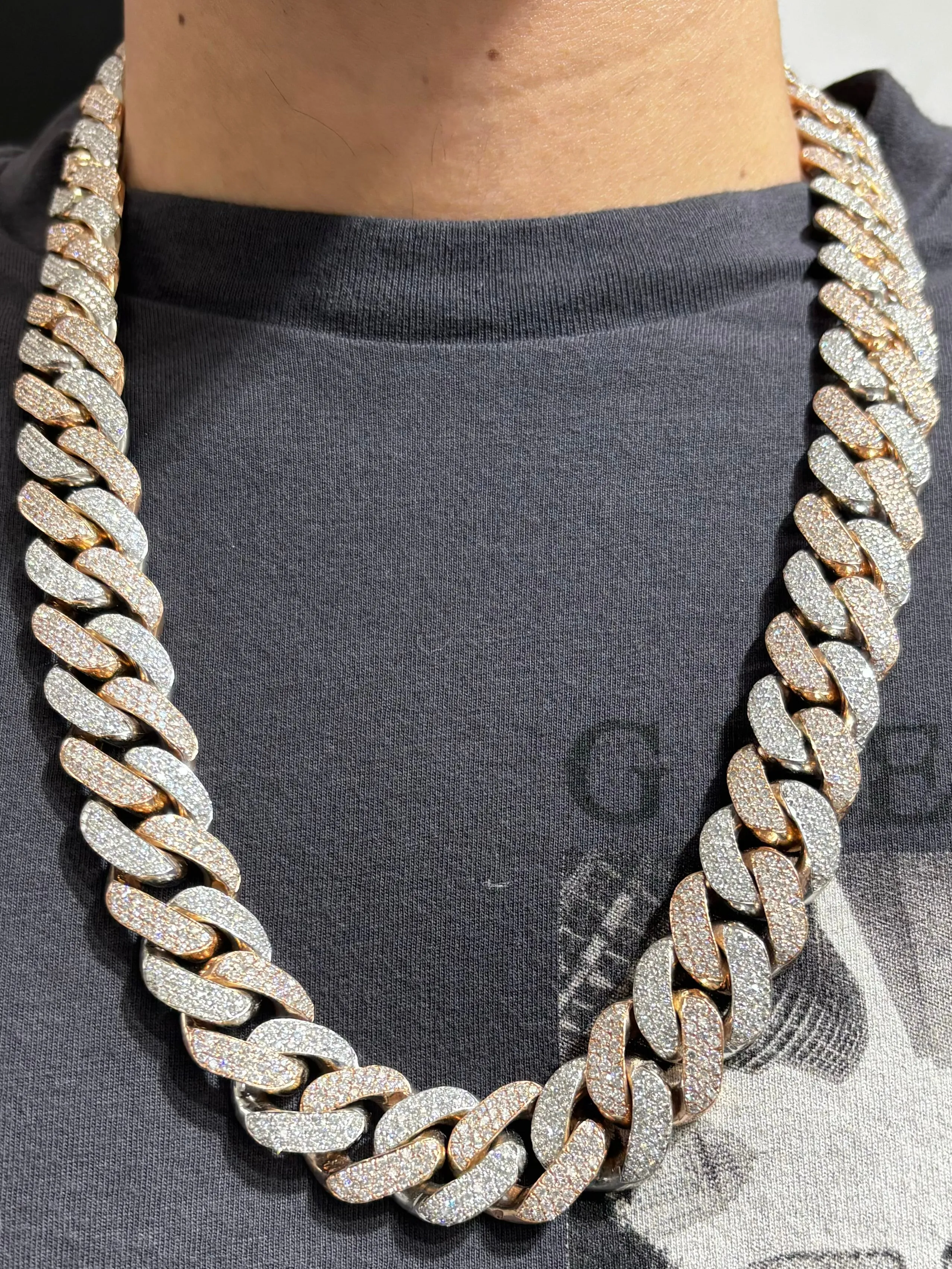 14K 18.6mm Rose Gold and White Gold Two-Tone Cuban Chain 25"