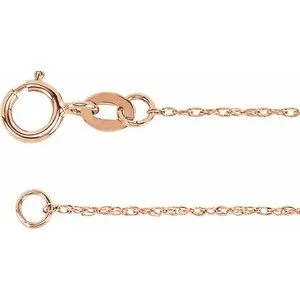 14K Rose 1 mm Solid Rope 16" Chain