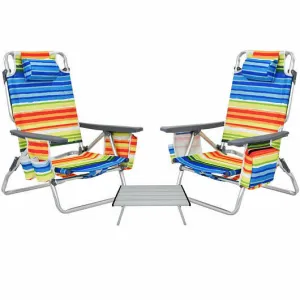 2 Packs 5-Position Outdoor Folding Backpack Beach Table Chair Reclining Chair Se