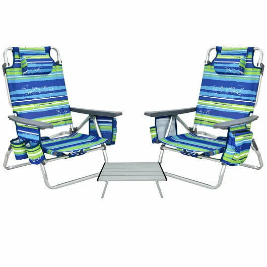 2 Packs 5-Position Outdoor Folding Backpack Beach Table Chair Reclining Chair Se