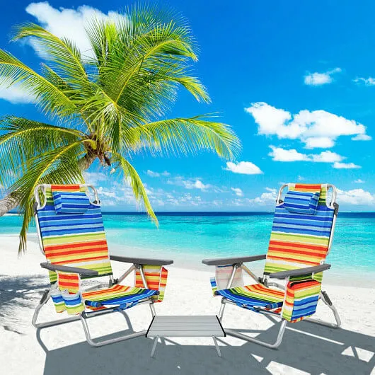 2 Packs 5-Position Outdoor Folding Backpack Beach Table Chair Reclining Chair Se