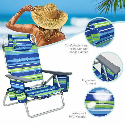 2 Packs 5-Position Outdoor Folding Backpack Beach Table Chair Reclining Chair Se