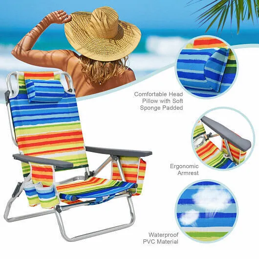 2 Packs 5-Position Outdoor Folding Backpack Beach Table Chair Reclining Chair Se