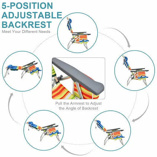 2 Packs 5-Position Outdoor Folding Backpack Beach Table Chair Reclining Chair Se