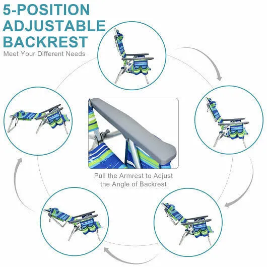 2 Packs 5-Position Outdoor Folding Backpack Beach Table Chair Reclining Chair Se