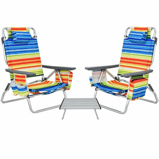 2 Packs 5-Position Outdoor Folding Backpack Beach Table Chair Reclining Chair Se