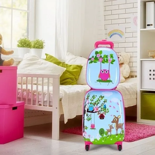 2 Pieces ABS Kids Suitcase Backpack Luggage Set - Color: Blue