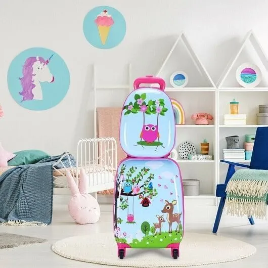 2 Pieces ABS Kids Suitcase Backpack Luggage Set - Color: Blue