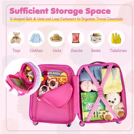 2 Pieces Kids Carry-on Luggage Set with 12 Inch Backpack-Pink - Color: Pink