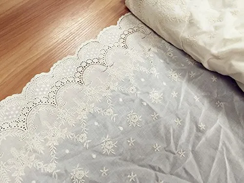 2 Yards of 16.9" Width Vintage Hollow Cut Embroidery Cotton Floral Lace Fabric