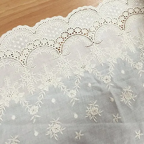 2 Yards of 16.9" Width Vintage Hollow Cut Embroidery Cotton Floral Lace Fabric