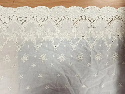 2 Yards of 16.9" Width Vintage Hollow Cut Embroidery Cotton Floral Lace Fabric