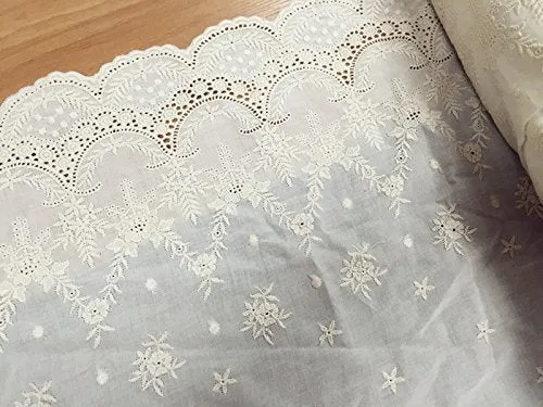 2 Yards of 16.9" Width Vintage Hollow Cut Embroidery Cotton Floral Lace Fabric