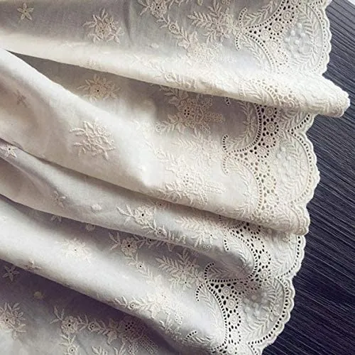 2 Yards of 16.9" Width Vintage Hollow Cut Embroidery Cotton Floral Lace Fabric