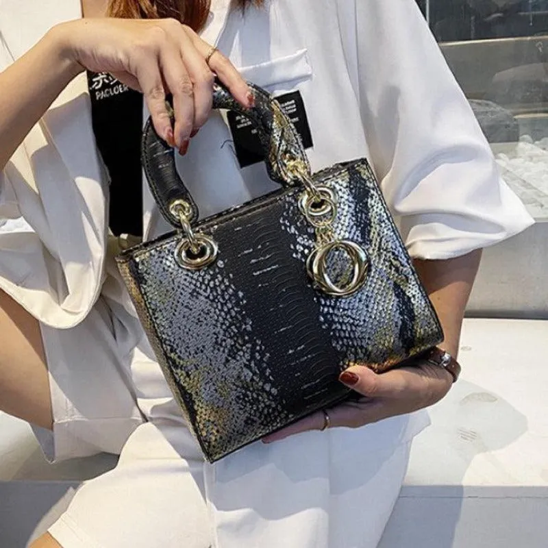 #212 Imitated Snakeskin Square Handbag