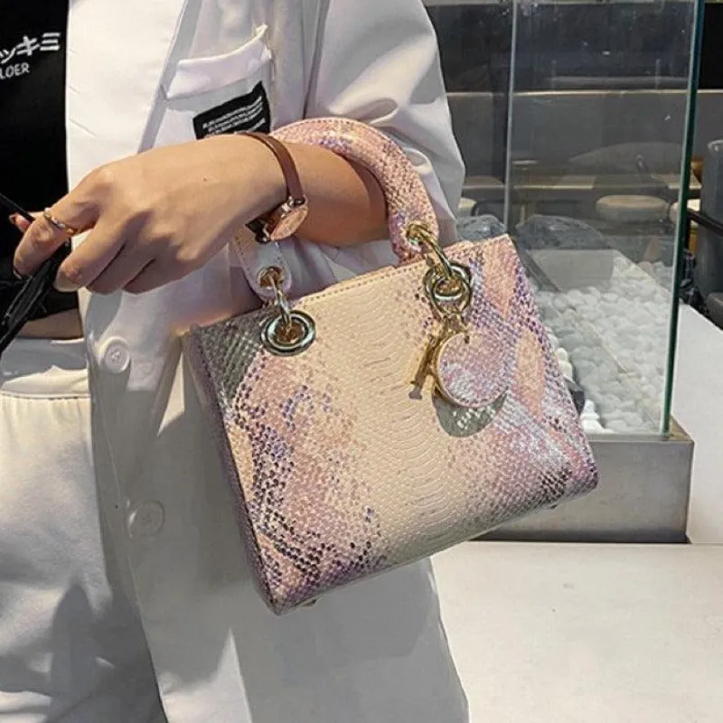 #212 Imitated Snakeskin Square Handbag