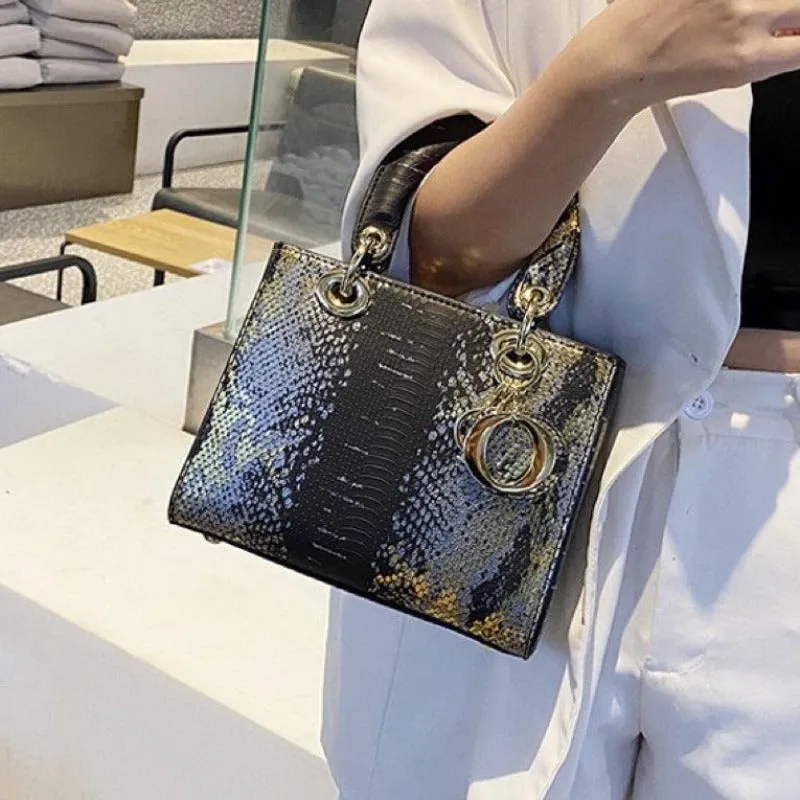 #212 Imitated Snakeskin Square Handbag