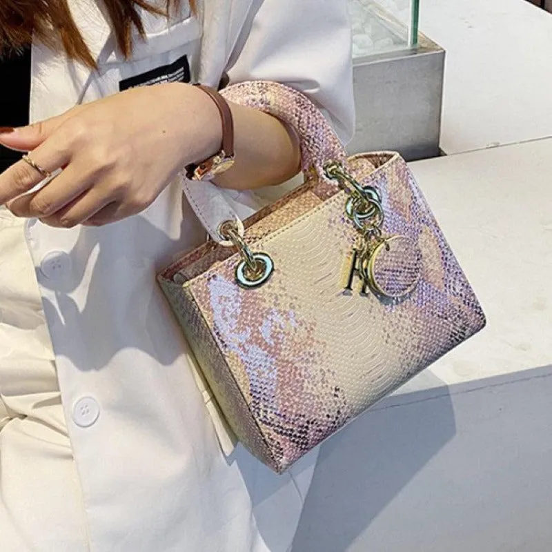#212 Imitated Snakeskin Square Handbag
