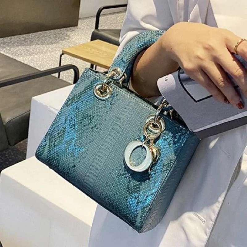 #212 Imitated Snakeskin Square Handbag