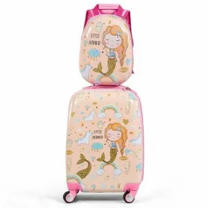2PC Kids Luggage Set Rolling Suitcase & Backpack-Pink - Color: Pink