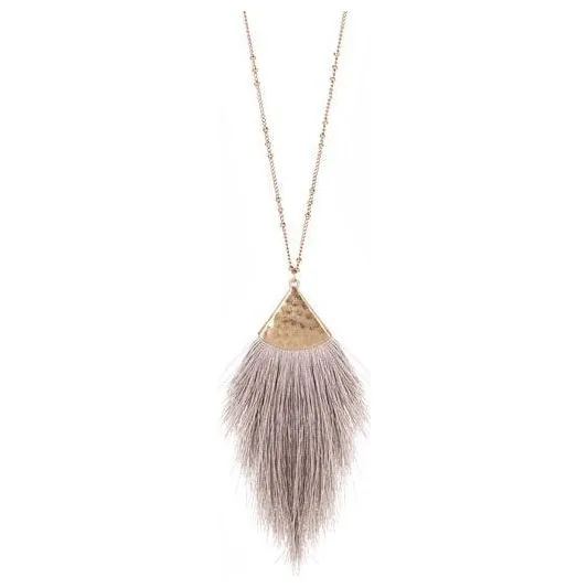 30" LONG TASSEL NECKLACE GRY