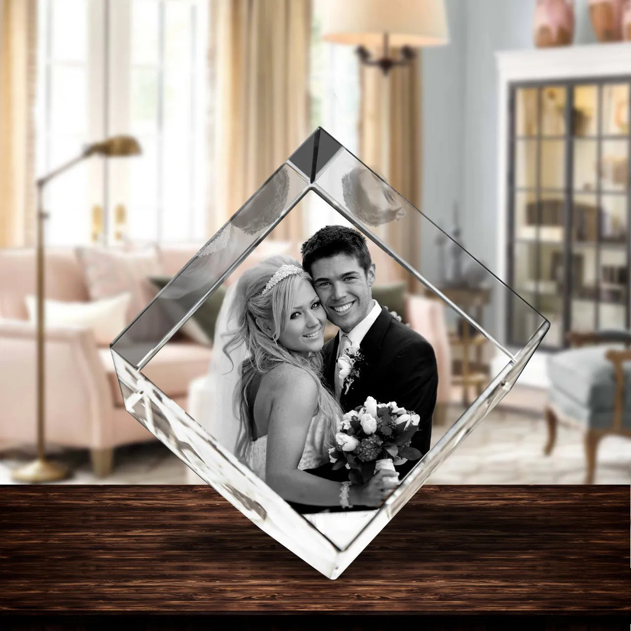 3D Crystal Laser Engraved Medium Diamond, Laser Engraved with Your Photo, Personalized Photo Gift, 3D Laser Engraved Etched Crystal - 2 People