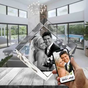 3D Crystal Laser Engraved Medium Diamond, Laser Engraved with Your Photo, Personalized Photo Gift, 3D Laser Engraved Etched Crystal - 2 People
