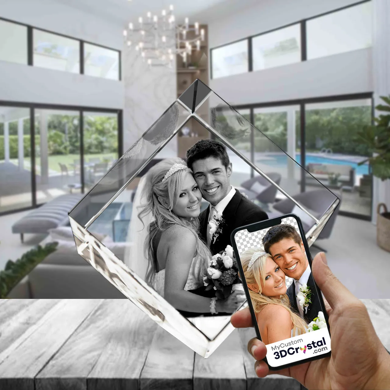 3D Crystal Laser Engraved Medium Diamond, Laser Engraved with Your Photo, Personalized Photo Gift, 3D Laser Engraved Etched Crystal - 2 People
