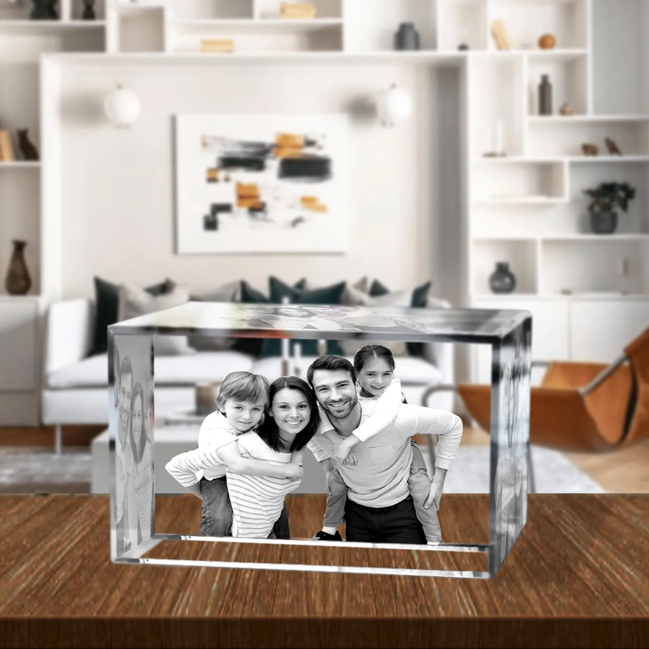 3D Crystal Laser Engraved XLarge Brick, Laser Engraved with Your Photo, Personalized Photo Gift, 3D Laser Engraved Etched Crystal - 4 People