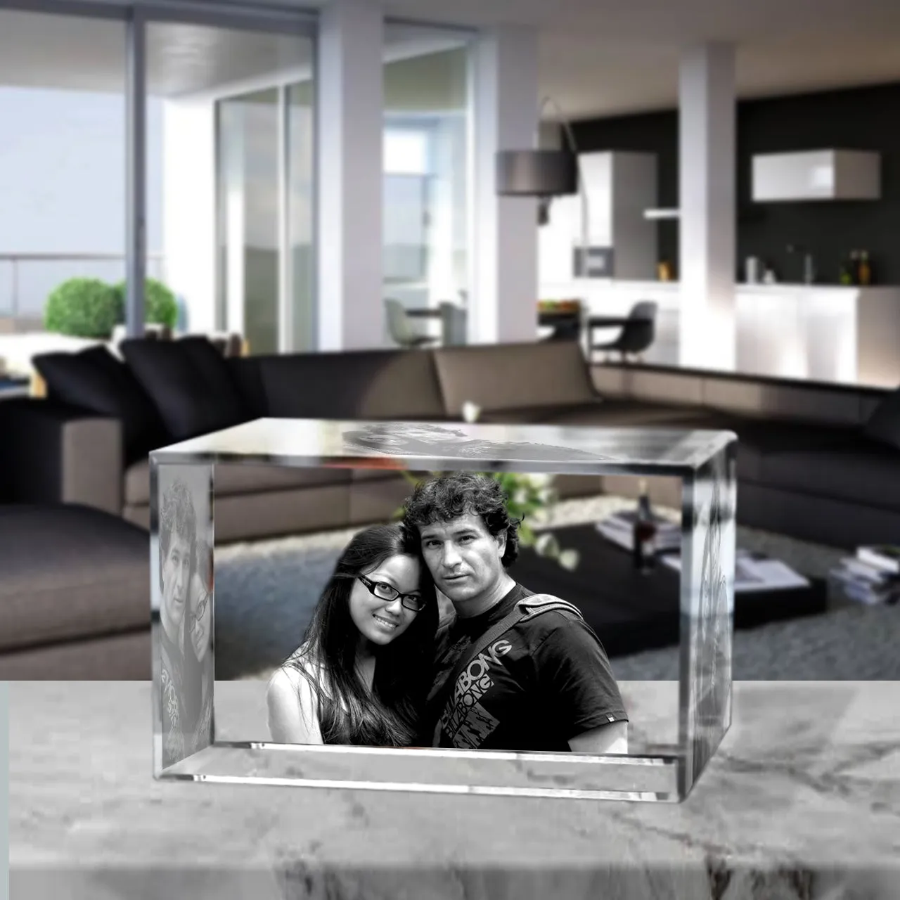 3D Crystal Laser Engraved XLarge Brick, Laser Engraved with Your Photo, Personalized Photo Gift, 3D Laser Engraved Etched Crystal - 4 People