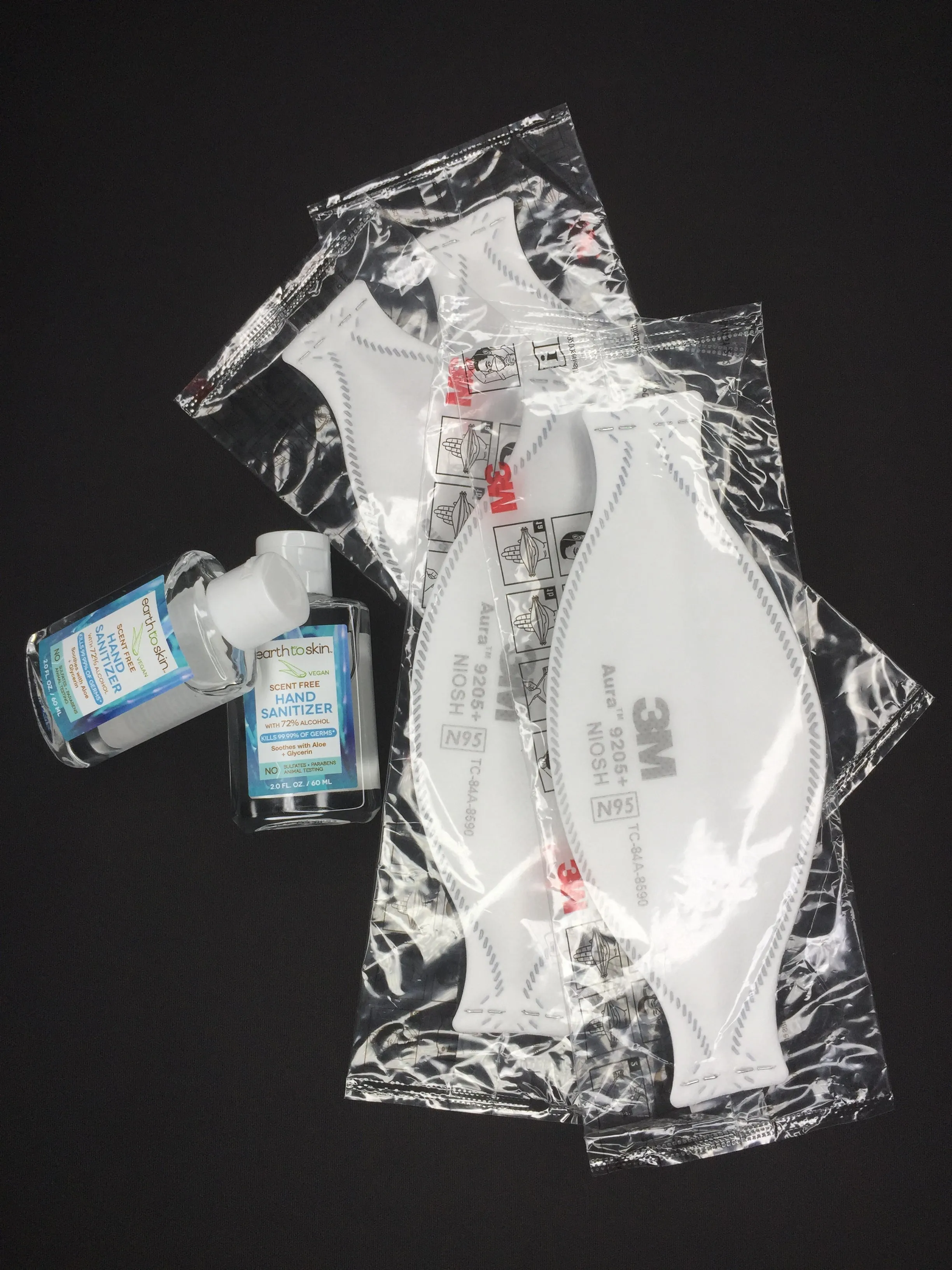 3M Aura Particulate Face Mask 9205 , N95 and Earth To Skin Hand Sanitizer Sets, 2oz
