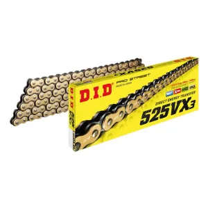 525VX3 x 120ZB Gold X'Ring s/bush chain w/ ZJ rivet link DID ^ (525VX3120G)