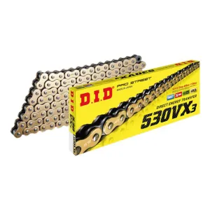 530VX3 x 122ZB Gold X'Ring chain w/ 50 ZJ rivet link DID (530VX3122G)