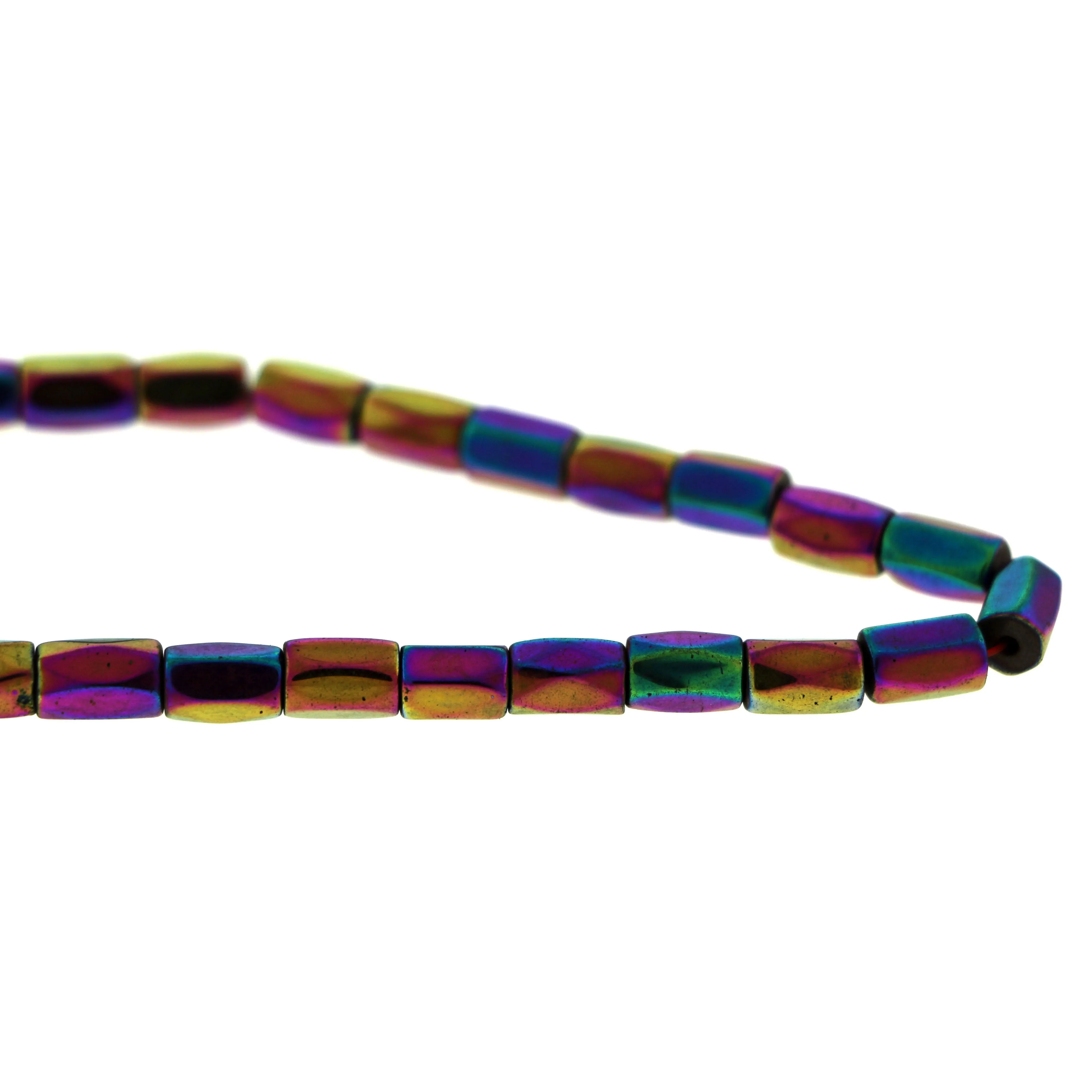 5x8mm Faceted Rainbow Tube Magnetic Hematite MH84