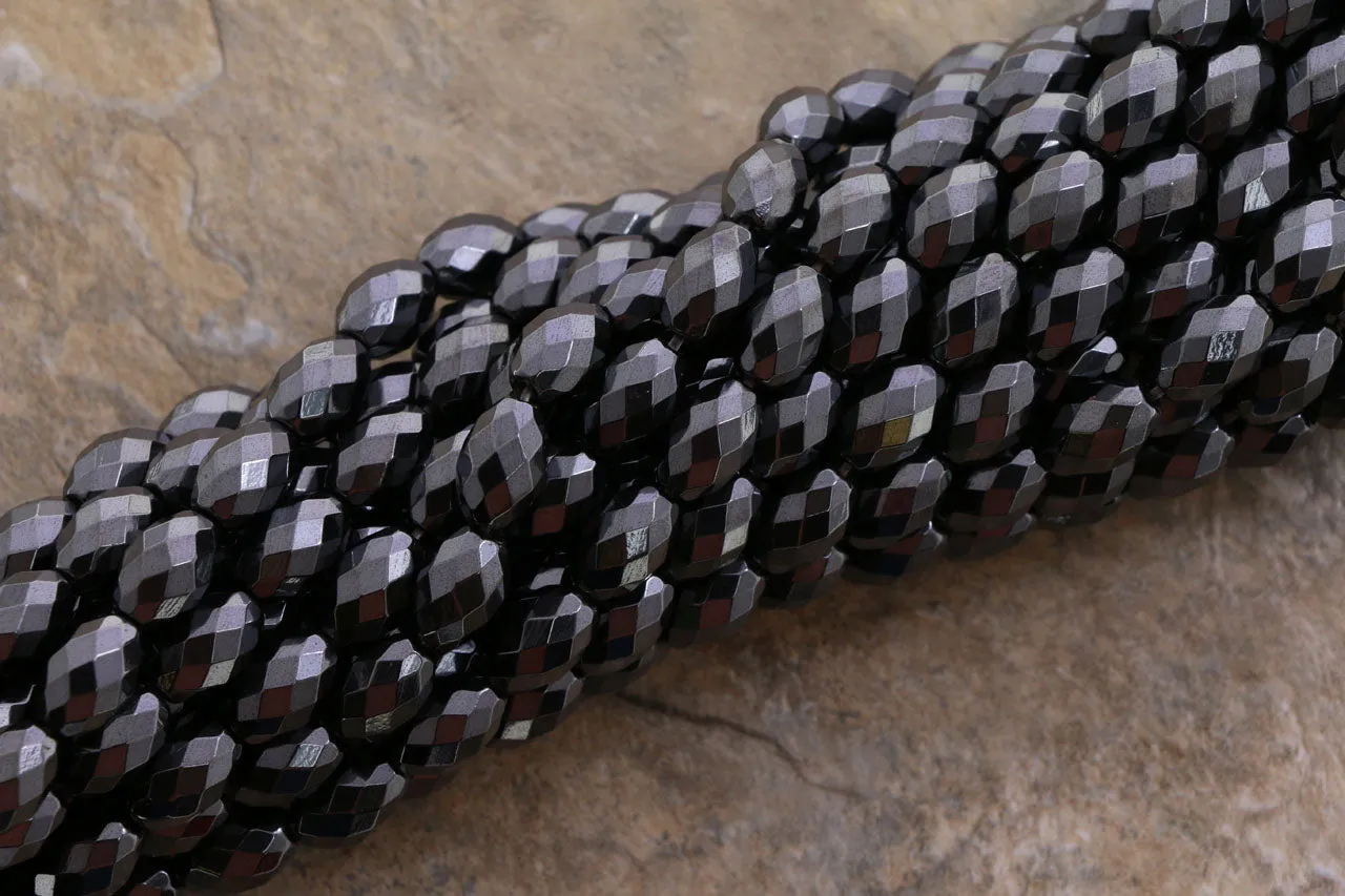 8X12mm Magnetic Hematite Faceted Rice MH70