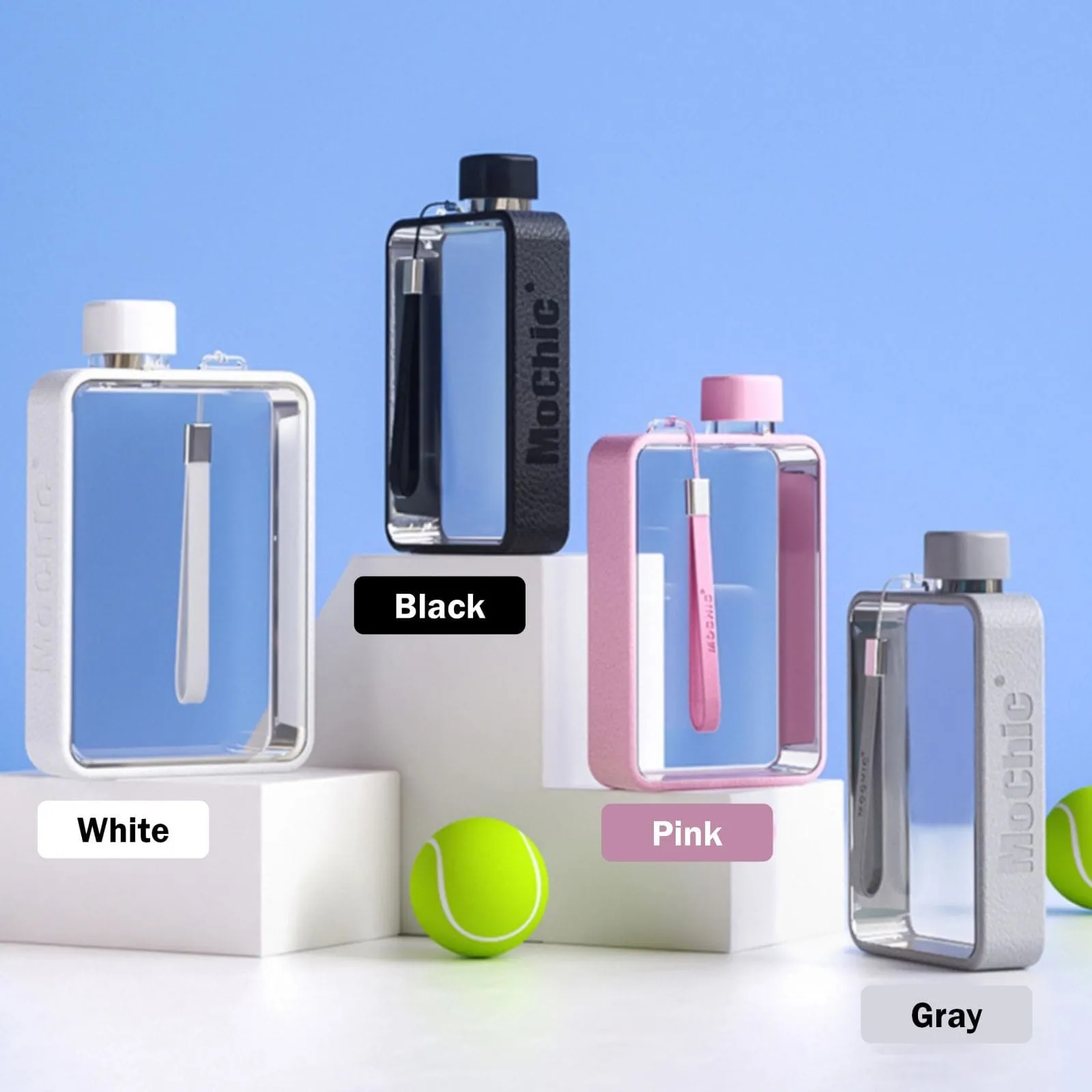 A5 Flat Water Bottle Portable BPA Free Water Bottle (White) [ONLINE ONLY}