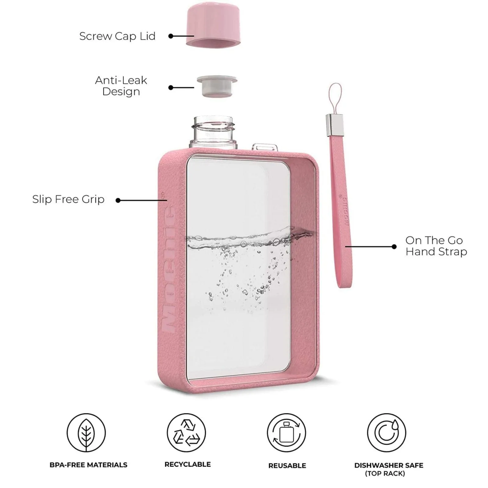 A5 Flat Water Bottle Portable BPA Free Water Bottle (White) [ONLINE ONLY}