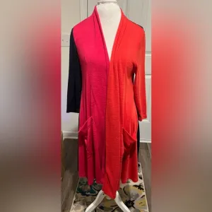 Alembika Colorblock Long Open Front Lagenlook Cardigan Size 3 or Medium to Large