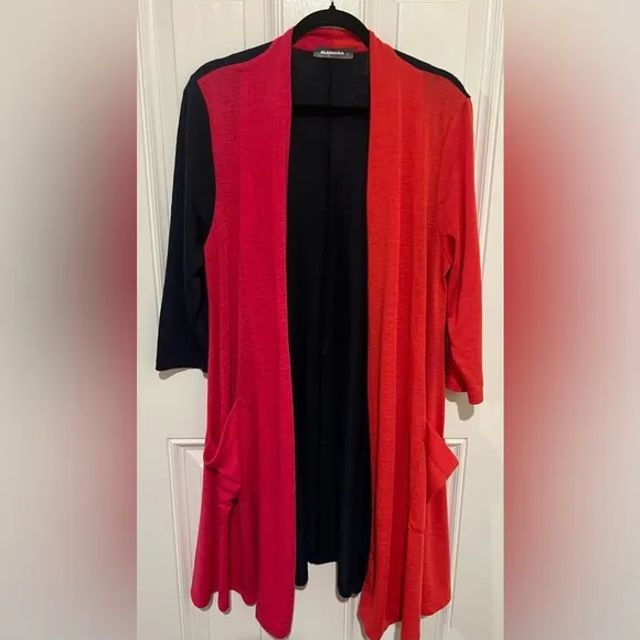 Alembika Colorblock Long Open Front Lagenlook Cardigan Size 3 or Medium to Large