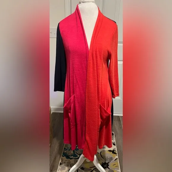 Alembika Colorblock Long Open Front Lagenlook Cardigan Size 3 or Medium to Large
