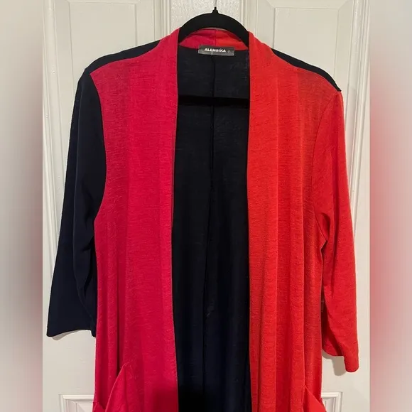 Alembika Colorblock Long Open Front Lagenlook Cardigan Size 3 or Medium to Large