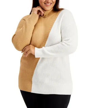 Alfani Plus Size Colorblock Turtleneck Sweater