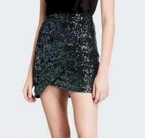Alice   Olivia - Fidela Embellished Draped Mini Skirt - Black 2