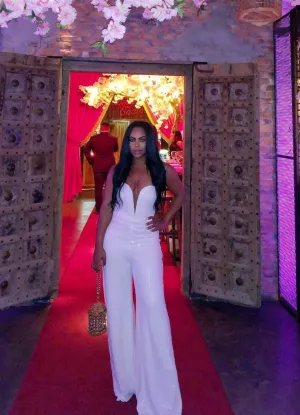 Amalie | White Sequined Jumpsuit