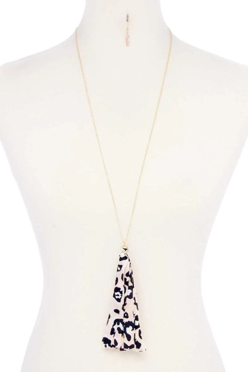 Animal Print Fabric Tassel Necklace